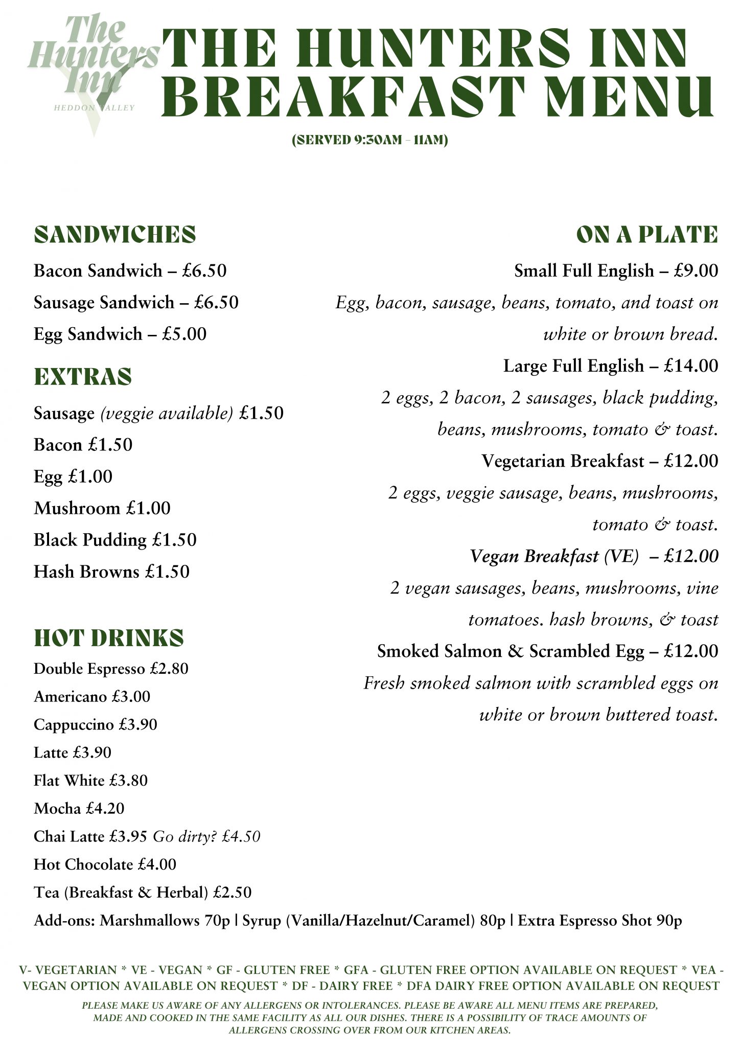 Menu – Hunters Inn