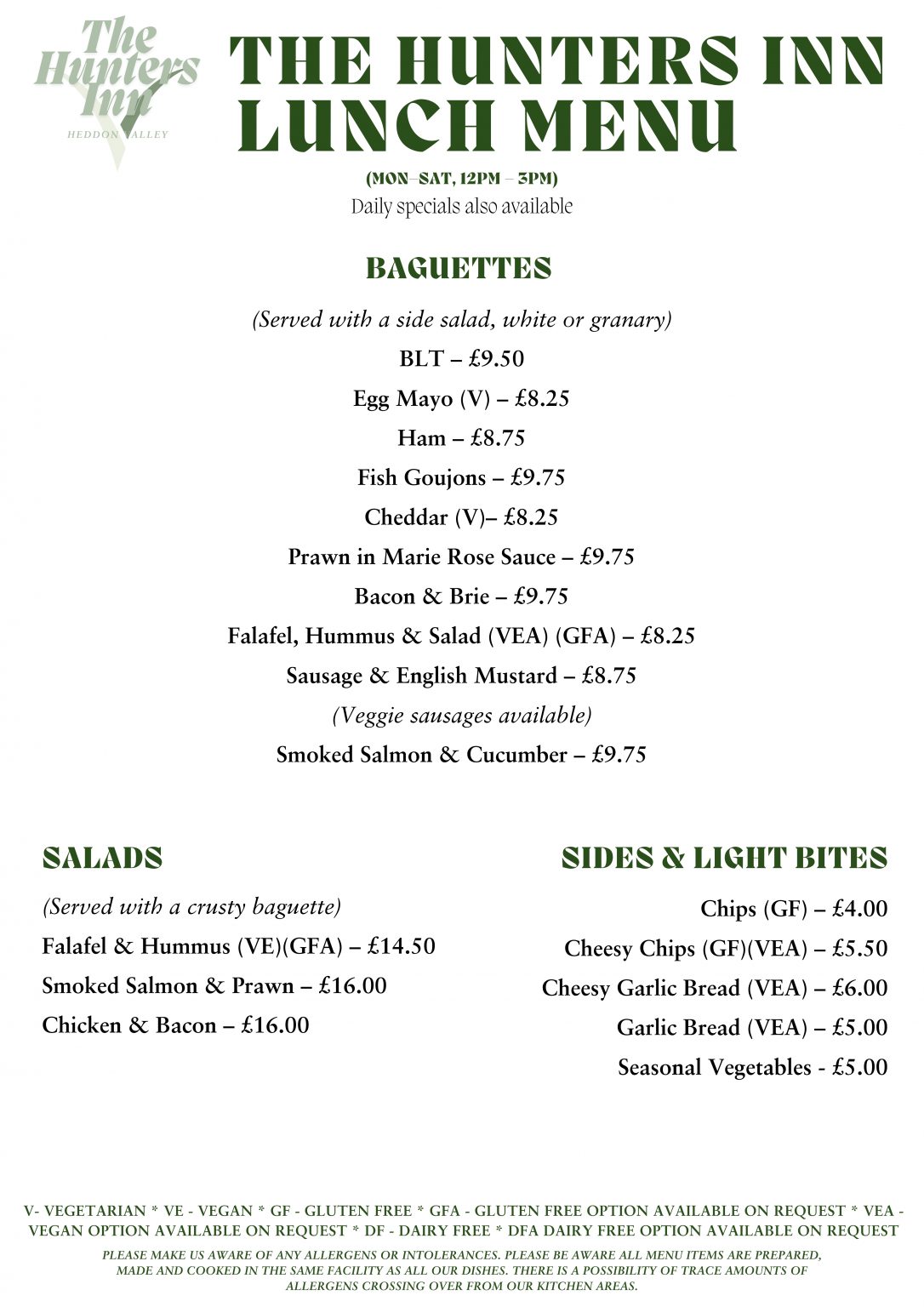 Menu - Hunters Inn